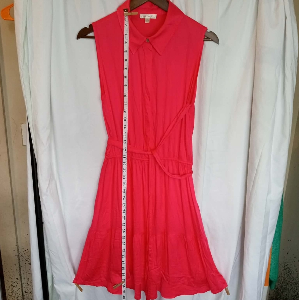 nine britton Bright Pink Sleeveless Collared Tie-Waist Mini Dress